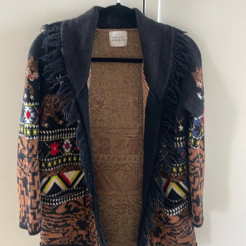 Hayley Menzies | Jacquard Merino Wool Cardigan XS | Tiger Print